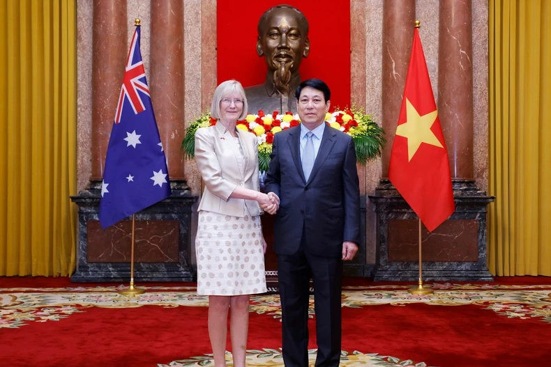 Chủ tịch nước Lương Cường tiếp Đại sứ Australia tại Việt Nam Gillian Bird. (Ảnh: Lâm Khánh/TTXVN)