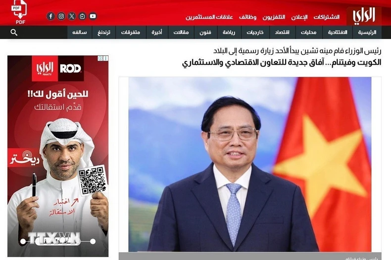 Truyền thông Kuwait đưa tin về chuyến thăm chính thức Kuwait của Thủ tướng Phạm Minh Chính. (Ảnh: TTXVN phát)
