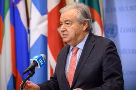Tổng Thư ký Liên hợp quốc Antonio Guterres phát biểu tại cuộc họp báo ở New York, Mỹ. (Nguồn: THX/TTXVN)