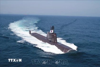 Tàu ngầm diesel Shin Chae-ho nặng 3.000 tấn do Công ty đóng tàu HD Hyundai Heavy Industries Co. của Hàn Quốc chế tạo. (Ảnh: YONHAP/ TTXVN )