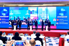 Lễ khai mạc Tuần lễ và Diễn đàn Thương hiệu quốc gia Việt Nam 2025 diễn ra sáng 16/4, tại Hà Nội. (Ảnh: Đức Duy/Vietnam+)