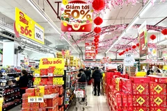 Siêu thị đẩy mạnh các chương trình khuyến mãi, giảm giá, bình ổn thị trường. (Ảnh: Đức Duy/Vietnam+)