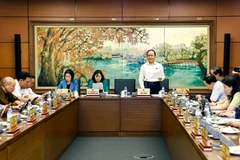 Các đại biểu Quốc hội đoàn thành phố Hà Nội thảo luận ở tổ về phát triển kinh tế-xã hội những tháng đầu năm 2025. (Ảnh: TTXVN)