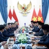 Tổng Bí thư Tô Lâm và Tổng thống Cộng hòa Indonesia, Chủ tịch Đảng Phong trào Indonesia vĩ đại (Gerindra) Prabowo Subianto hội đàm. (Ảnh: Thống Nhất/TTXVN)