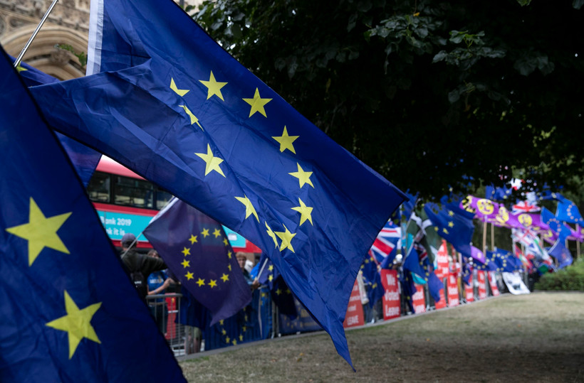 Người biểu tình Anh tuần hành về vấn đề Brexit bên ngoài Hạ viện ở thủ đô London, ngày 3/9/2019. (Nguồn: THX/TTXVN)