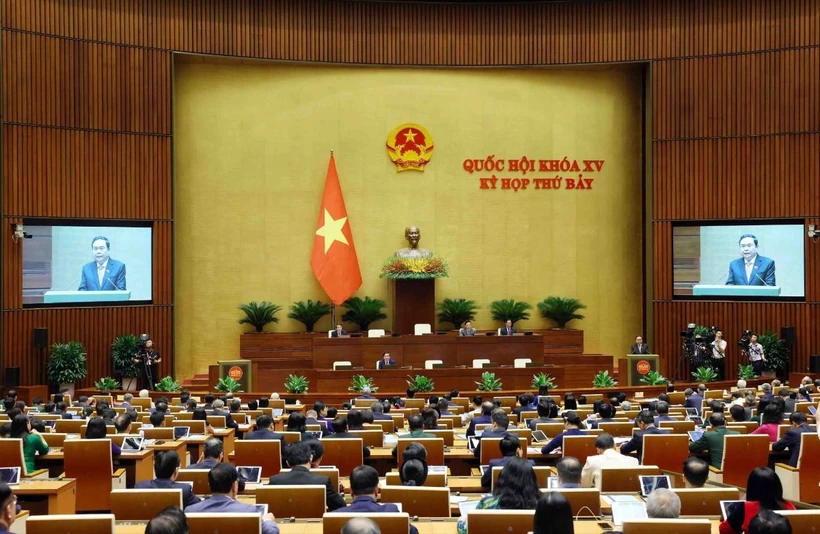 Kỳ họp thứ 7, Quốc hội khoá XV khai mạc tại Hội trường Diên Hồng, Nhà Quốc hội ở Thủ đô Hà Nội ngày 20/5/2024. (Ảnh: TTXVN)