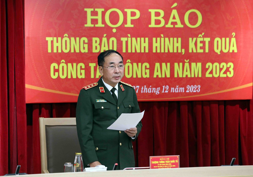 Thượng tướng Trần Quốc Tỏ, Ủy viên Trung ương Đảng, Thứ trưởng Bộ Công an phát biểu. (Ảnh: Phạm Kiên/TTXVN)