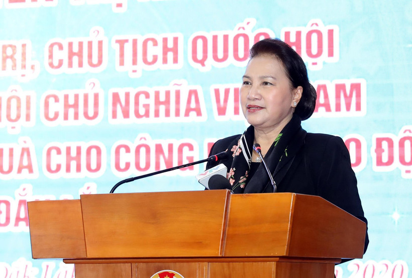 Chủ tịch Quốc hội Nguyễn Thị Kim Ngân phát biểu. (Ảnh: Trọng Đức/TTXVN)