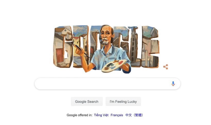 Hình ảnh họa sỹ Bùi Xuân Phái được Google vinh danh trên trang tìm kiếm.