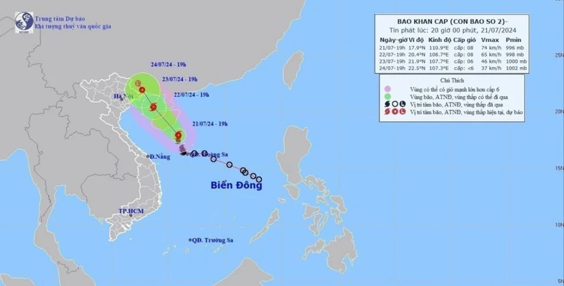 Đường đi của bão số 2. (Ảnh: TTXVN phát)