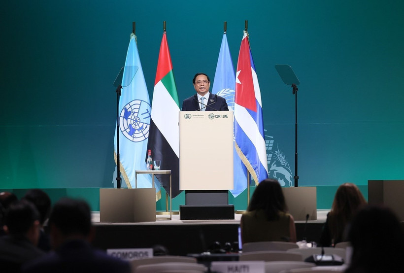 Thủ tướng Phạm Minh Chính phát biểu tại Hội nghị Thượng đỉnh Nhóm G77 và Trung Quốc về Biến đổi Khí hậu. (Ảnh: Dương Giang/TTXVN)