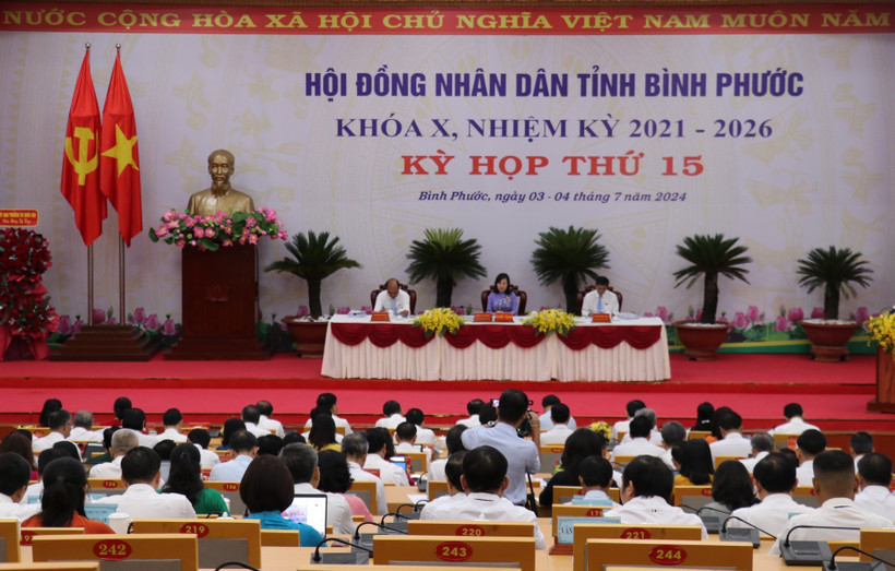 Quang cảnh kỳ họp thứ 15, Hội đồng Nhân dân tỉnh Bình Phước khóa X. (Ảnh: Nhật Bình/TTXVN)