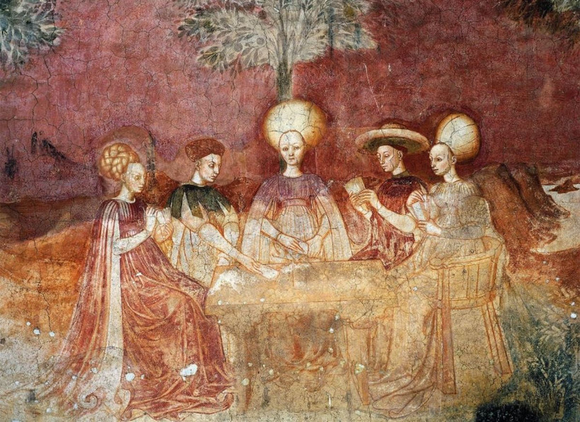 Hình ảnh những người chơi bài trong bức bích họa tại Palazzo Borromeo ở Milan, được vẽ vào năm 1450 - khoảng thời gian trò chơi tarocchi mới xuất hiện (tarocchi sau này được những người nói tiếng Pháp gọi là tarot). (Nguồn: National Geographic)