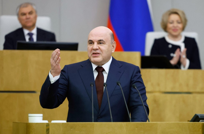 Thủ tướng Nga Mikhail Mishustin phát biểu tại phiên họp Duma Quốc gia Nga ở Moskva ngày 3/4/2024. (Ảnh: AFP/TTXVN)