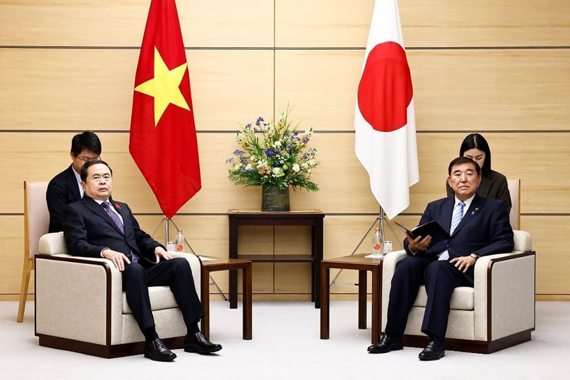 Chủ tịch Quốc hội Trần Thanh Mẫn hội kiến Thủ tướng Nhật Bản Ishiba Shigeru. (Ảnh: Doãn Tấn/TTXVN)