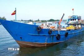 Tàu vận tải rời cảng Sa Kỳ chở hàng hóa ra đặc khu Lý Sơn phục vụ thị trường Tết. (Ảnh: Lê Phước Ngọc/TTXVN)