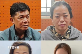 Các đối tượng (theo thứ tự từ trên xuống dưới, trái qua phải): Nguyễn Văn Tâm, Nguyễn Thị Yến Linh, Nguyễn Thị Thùy, Lê Thị Lài. (Ảnh: TTXVN phát)