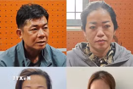 Các đối tượng (theo thứ tự từ trên xuống dưới, trái qua phải): Nguyễn Văn Tâm, Nguyễn Thị Yến Linh, Nguyễn Thị Thùy, Lê Thị Lài. (Ảnh: TTXVN phát)
