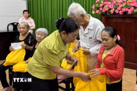 Trao quà cho các nạn nhân chất độc da cam tại xã Trà Ôn, tỉnh Vĩnh Long. (Ảnh: Lê Thúy Hằng/TTXVN)