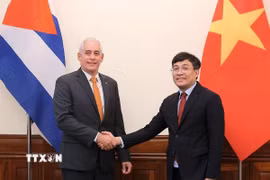 Thứ trưởng Thường trực Bộ Ngoại giao Nguyễn Minh Vũ và Thứ trưởng Thứ nhất Bộ Ngoại giao Cuba Gerado Penalver Portal. (Ảnh: An Đăng/TTXVN)