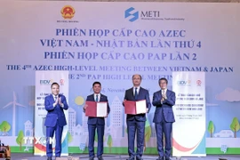 Tại phiên họp Ngân hàng Đầu tư và Phát triển (BIDV) và Ngân hàng Hợp tác quốc tế Nhật Bản (JBIC) trao đổi Biên bản hợp tác. (Ảnh: Trần Việt/TTXVN)