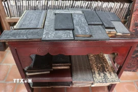 Mộc bản chùa Bổ Đà, tỉnh Bắc Ninh được công nhận là Bảo vật quốc gia năm 2017. (Ảnh: Thanh Thương/TTXVN)