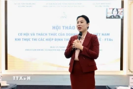 Bà Hồ Thị Quyên, Phó Giám đốc ITPC phát biểu tại hội thảo. (Ảnh: Xuân Anh/TTXVN)