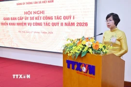 Đồng chí Vũ Việt Trang, Ủy viên BCH Đảng bộ Chính phủ, Bí thư Đảng ủy, Tổng giám đốc TTXVN phát biểu chỉ đạo. (Ảnh: Minh Đức/TTXVN)