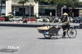 Nhiều lao động ngoài trời tại Thủ đô Hà Nội vẫn phải oằn mình mưu sinh giữa thời tiết khắc nghiệt. (Ảnh: Quốc Lũy/TTXVN)