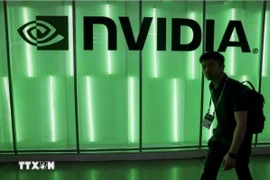 Biểu tượng của Tập đoàn Nvidia tại triển lãm máy tính ở Đài Loan (Trung Quốc) hồi đầu năm 2024. (Ảnh: Reuters/TTXVN)