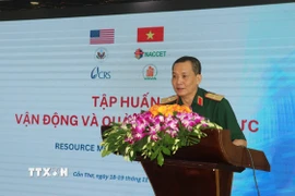 Thiếu tướng Đỗ Hồng Lâm, Phó Chủ tịch thường trực Trung ương Hội Nạn nhân chất độc da cam/dioxin Việt Nam, phát biểu. (Ảnh: Ngọc Thiện/TTXVN).