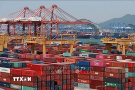 Container hàng hóa tại cảng Busan, Hàn Quốc. (Ảnh: YONHAP/TTXVN)