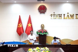 Ông Lê Trọng Yên, Phó Chủ tịch Ủy ban nhân dân tỉnh phát biểu tại cuộc họp. (Ảnh: Hồng Hiếu/TTXVN)