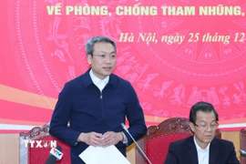 Thiếu tướng Nguyễn Quốc Toàn, Chánh Văn phòng, Người phát ngôn Bộ Công an trả lời câu hỏi của phóng viên. (Ảnh: Phương Hoa/TTXVN)