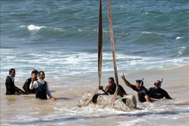 Tàn tích của thành phố cổ có niên đại hơn 2.000 năm được phát hiện dưới nước, ngoài khơi bờ biển Alexandria, Ai Cập ngày 21/8/2025. (Ảnh: THX/TTXVN)