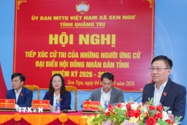 Ông Đào Mạnh Hùng, Ủy viên Ban Thường vụ Tỉnh ủy, Ủy viên Ban Thường vụ Đảng ủy các cơ quan Đảng tỉnh, Bí thư Đảng ủy, Phó Chủ tịch Thường trực Ủy ban Mặt trận Tổ quốc Việt Nam tỉnh phát biểu tại Hội nghị tiếp xúc cử tri. (Ảnh: Thanh Thuỷ/TTXVN)