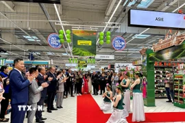 Đại sứ quán Việt Nam tại Pháp phối hợp với tập đoàn Carrefour khai trương Tuần lễ Hàng Việt Nam tại Pháp tại Đại siêu thị Carrefour Collégien. (Ảnh: Thu Hà/PV TTXVN tại Pháp)