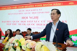 Phó Thủ tướng Chính phủ Bùi Thanh Sơn phát biểu tại buổi tiếp xúc cử tri. (Ảnh: Nguyễn Thảo/TTXVN)