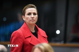 Thủ tướng Đan Mạch Mette Frederiksen tại Brussels, Bỉ ngày 6/3/2025. (Ảnh: THX/TTXVN)