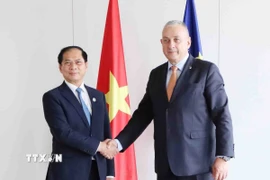Phó Thủ tướng Bùi Thanh Sơn gặp Cao ủy châu Âu phụ trách Đối tác quốc tế, Jozef Sikela. (Ảnh: Hương Giang/TTXVN)