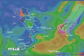 Vị trí và hướng di chuyển của bão số 4 lúc 7 giờ, ngày 24/7 từ Hệ thống giám sát thiên tai. (Ảnh: TTXVN phát)