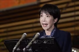 Thủ tướng Nhật Bản Sanae Takaichi phát biểu tại thủ đô Tokyo. (Ảnh: Kyodo/TTXVN)