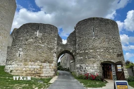 Tàn tích của lâu đài cổ mang lại vẻ đẹp huyền bí cho ngôi làng Yèvre-le-Châtel, một trong những ngôi làng đẹp nhất nước Pháp. (Ảnh: Nguyễn Thu Hà/TTXVN)