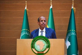 Chủ tịch Ủy ban Liên minh châu Phi Mahmoud Ali Youssouf phát biểu tại cuộc họp ở Addis Ababa, Ethiopia. (Ảnh: THX/TTXVN)
