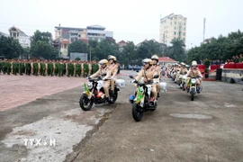 Lực lượng Công an tỉnh Lạng Sơn ra quân tấn công, trấn áp tội phạm dịp Tết Nguyên đán Bính Ngọ năm 2026. (Ảnh: Văn Đạt/TTXVN)