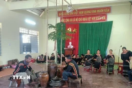 Quang cảnh Lễ mừng thọ của người M’nông. (Ảnh: TTXVN phát)