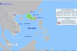 Hướng di chuyển của áp thấp nhiệt đới lúc 4 giờ ngày 8/8. (Ảnh: TTXVN phát)