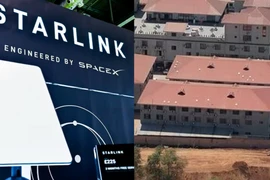 Các ăng-ten Starlink màu trắng trên mái một tòa nhà trong khu phức hợp Tai Chang ở Myawaddy, Myanmar. (Ảnh: Getty Images và Global Alms)