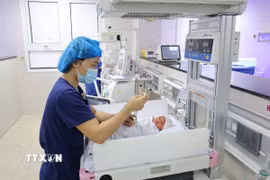 Hai bé song sinh được các y bác sĩ Bệnh viện Sản Nhi tỉnh Phú Thọ theo dõi, chăm sóc. (Ảnh: TTXVN phát)