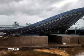 Nhiều nhà dân trên đảo Quan Lạn, Quảng Ninh, bị tốc mái. (Ảnh: TTXVN phát)